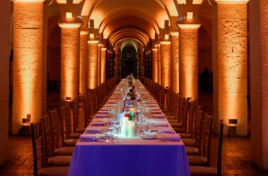 Long dining table set for an event in St Paul's Cathedral