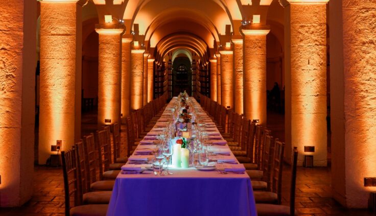 Long dining table set for an event in St Paul's Cathedral